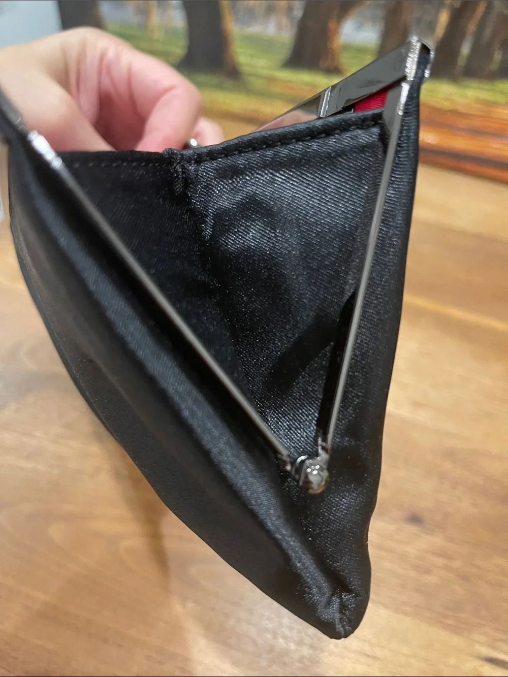 Ann Taylor Loft Black Satin Evening Clutch with Chain Strap
